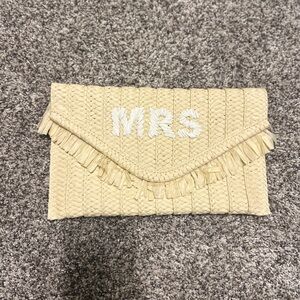 MRS. Cream Woven Clutch with Fringe Detail